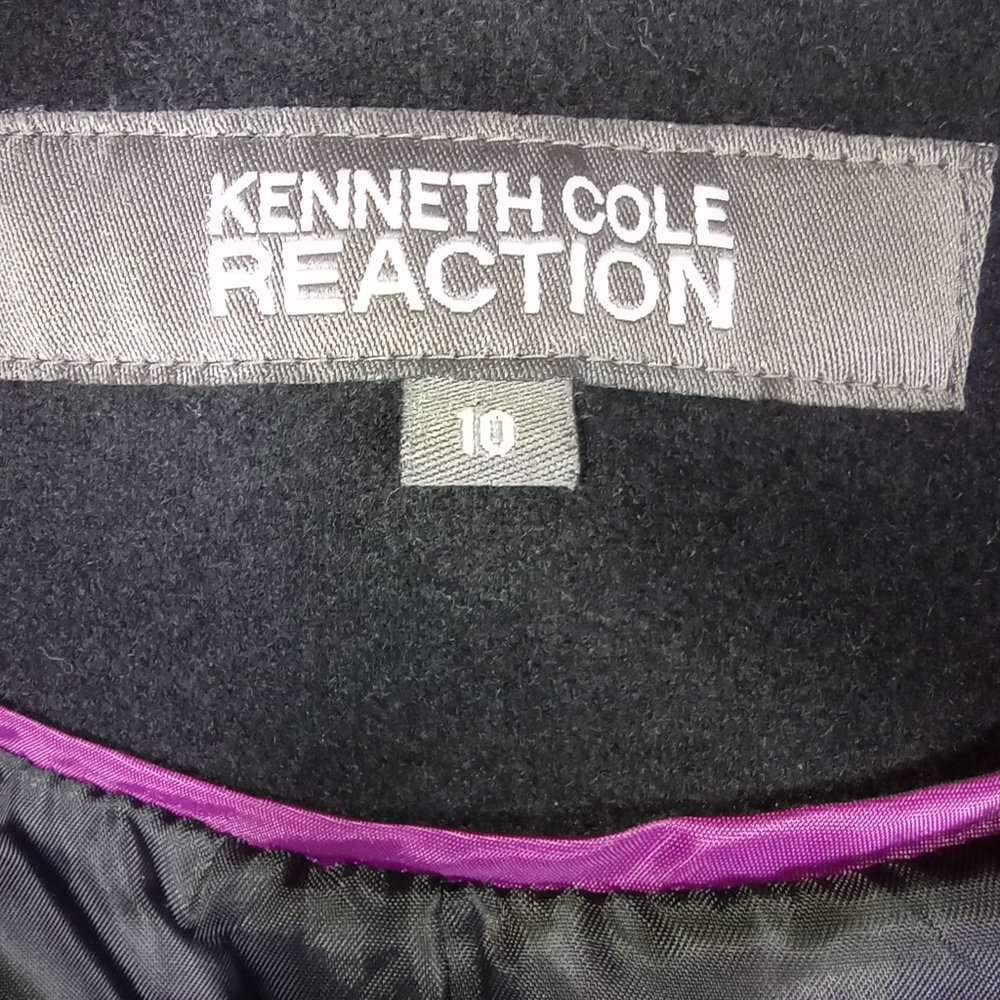 Kenneth Cole Size 10 Dark Navy Cashmere & Wool-Blend Pleated Back Chain Coat - Picture 9 of 10